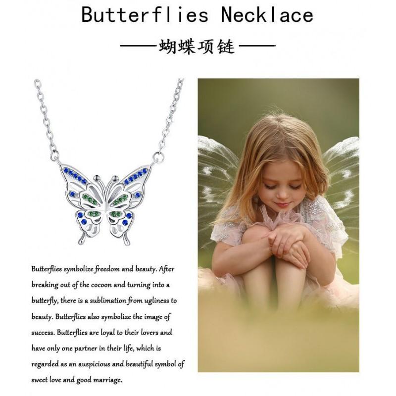 Butterfly Pendant Necklace Women Gold-Tone Copper Chain Rhinestone Accented Fashionable Casual Jewelry 41-50cm Length