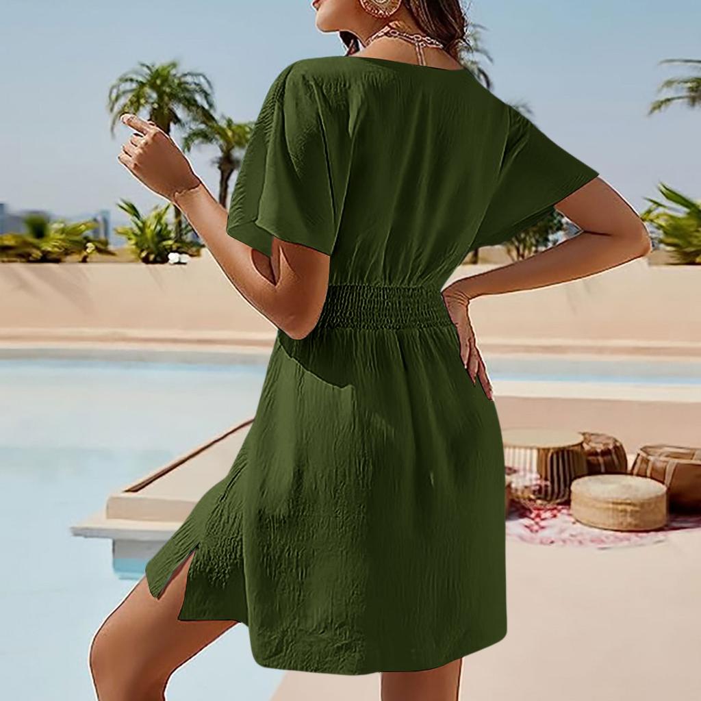Women's Cover Ups Casual Swimsuit Coverups Flowy Tie Waist Beach Cover Up Dress