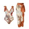 Maiô Peça Única Chiffon Vestido Longo Estampado Para Mostrar Emagrecimento Cobrir Barriga Férias Quentes Peça Dupla Feminino Laranja Libélula