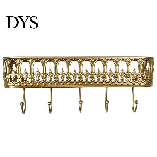 French Country Wall Shelf Mounted Floating Shelves, Metal with 5 Hooks, Key Holder Rustic Plant Stand Mail Organizer, Storage Rack for Entryway Living