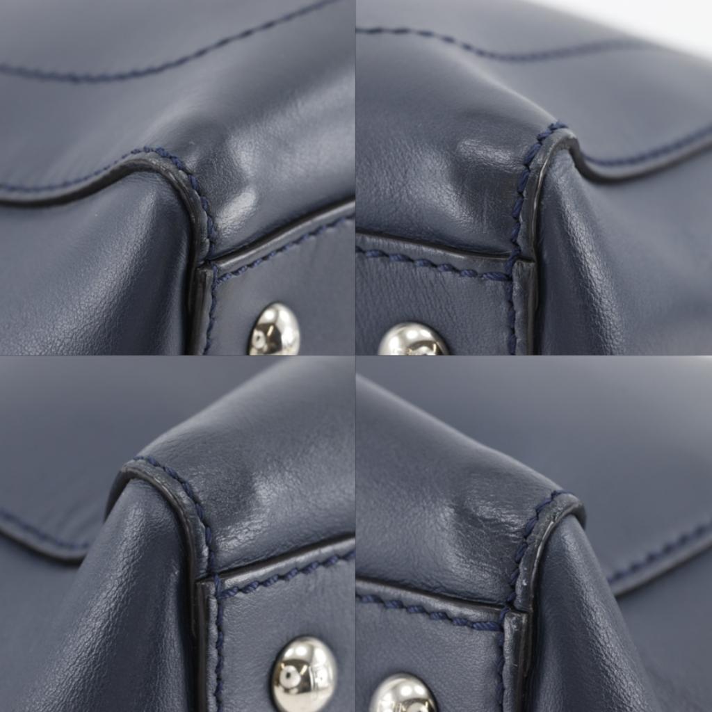 FENDI Dot com Handbag 2WAYShoulder Navy blue Calfskin Women Used