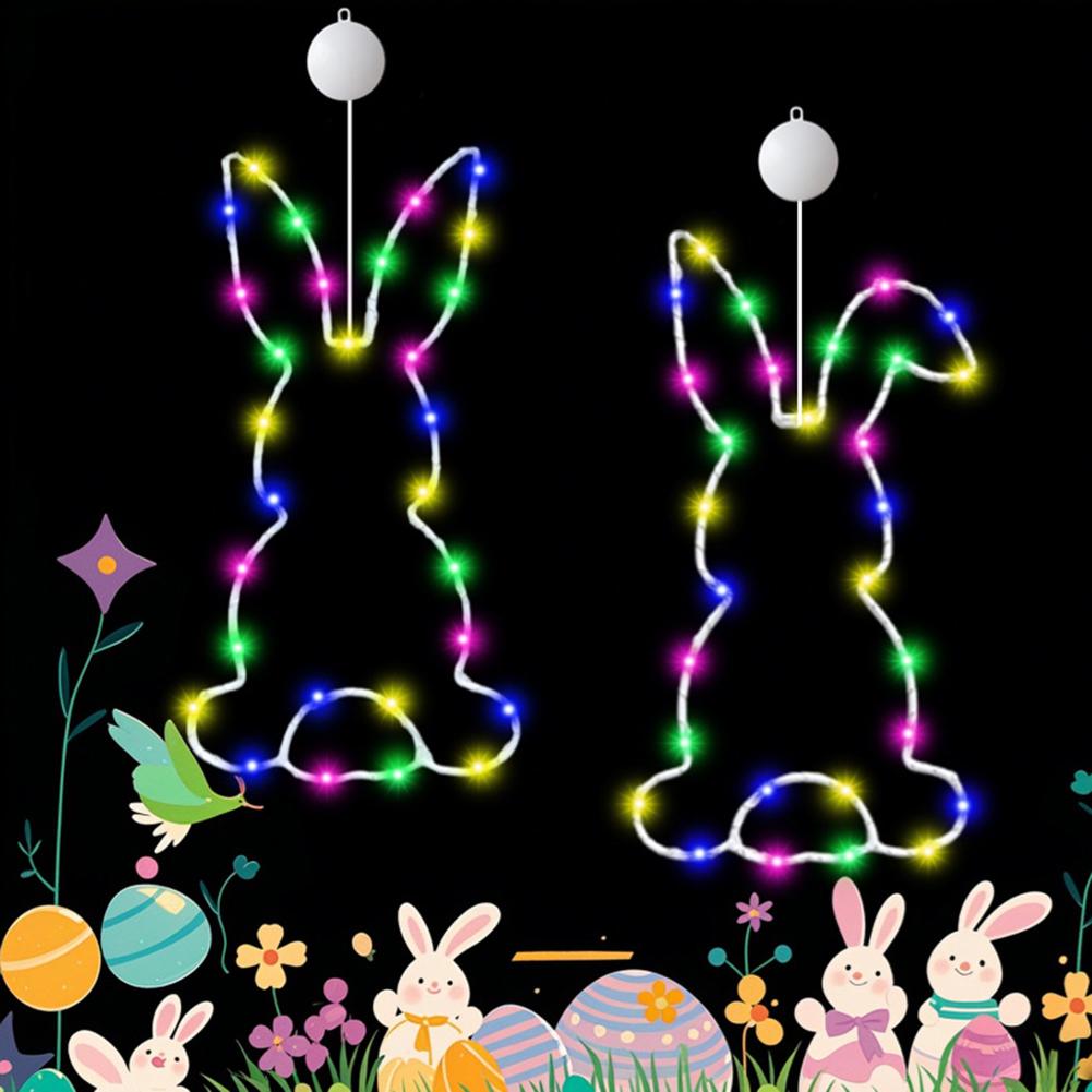 2PCS Easter Rabbit Light Bunny Window Fairy Lights Suction Cup Battery Operated Luminous Rabbit Pendant For Easter Decoration