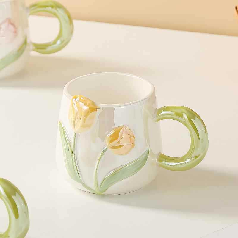 Creative Hand-painted Tulip Mugs High Appearance Level Ins Style Ceramic Cups  Niche Design Sense  Drinking Cups and Coffee Cups