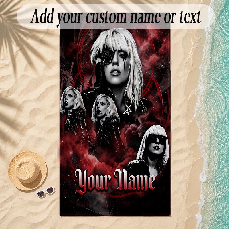 Beach TowelLady Gaga Custom Name Text Personalized Soft Towel for Beach Pool Indoor Home Decor Gift