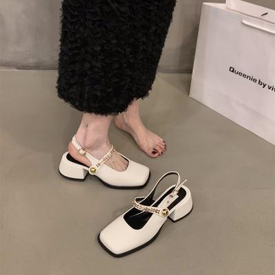 Talons hauts noirs français sac tête sandales chaussures pour femmes 2024 nouveau printemps et été talon épais Mary Jane soirée chaussures simples