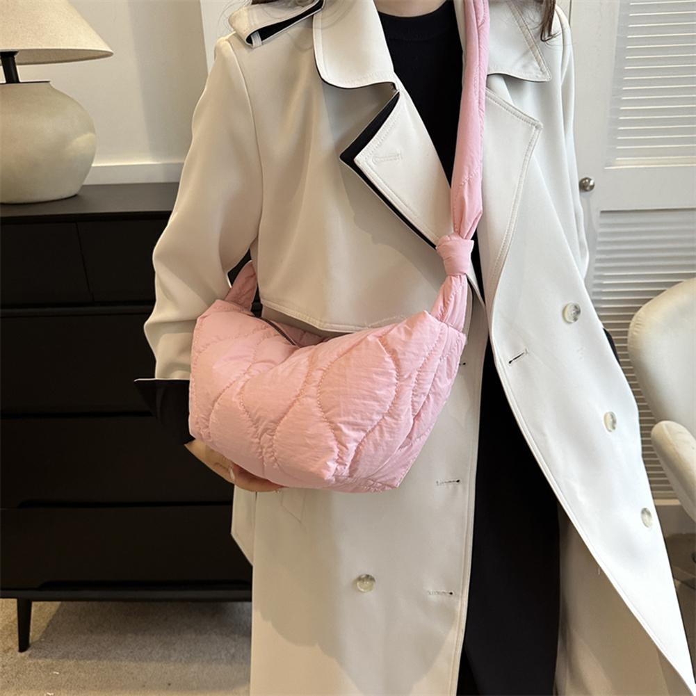 Female Pillow Shopper Bag Trendy Soft Down Cotton Padded Tote Handbag Solid Color Quilted Simple Crossbody Bag for Teenage Girls