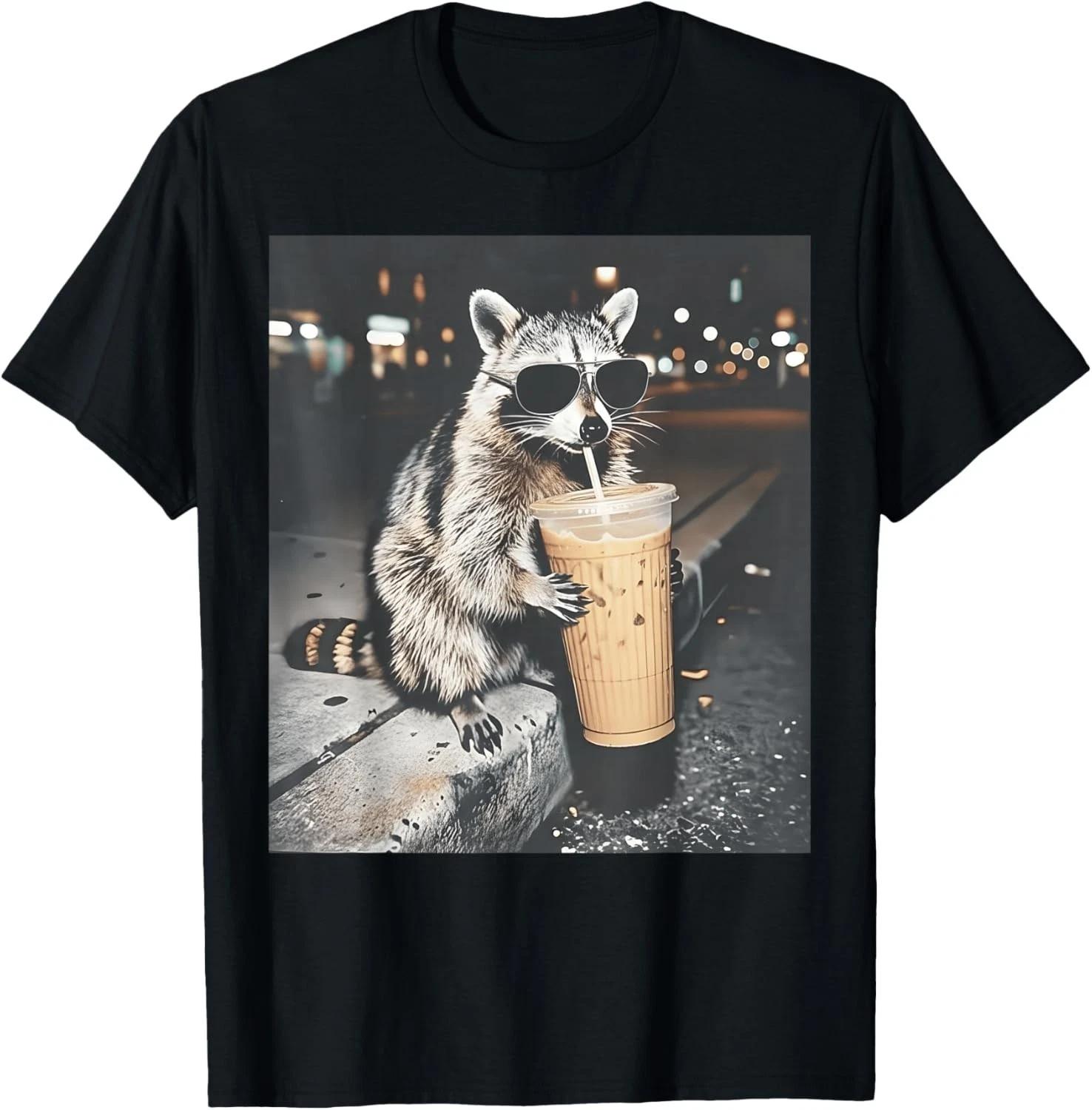 Raccoon Drinking Iced Coffee Funny Animal Meme Men Women T-Shirt unisex T-Shirt XL