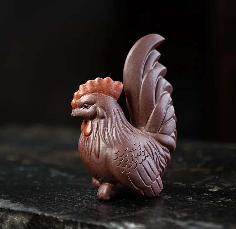 Yixing Handmade Sculpture Purple Clay Tea Pet Chicken Model Statue Tea Figurine Desktop Ornaments Home Tea Decors Accessories