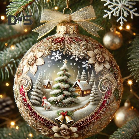 Ornament de Crăciun cu planetă de basm 3D Globuri de zăpadă Pom de Crăciun Fulg de zăpadă Ren Decorat agățat pentru decorarea casei de vacanță