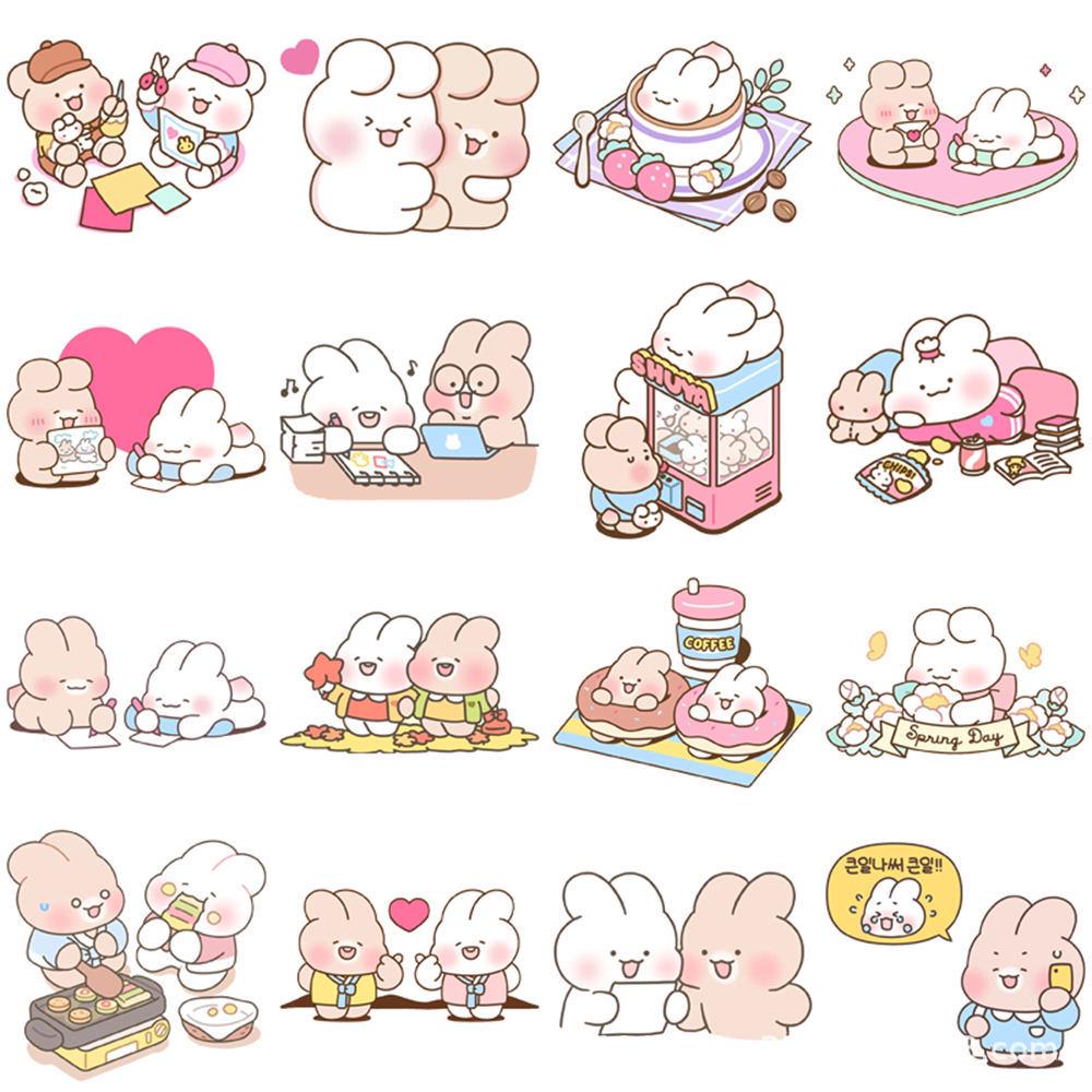 50 Sheets Happy Rabbit Cartoon Journal Stickers - Cute DIY Phone Decor