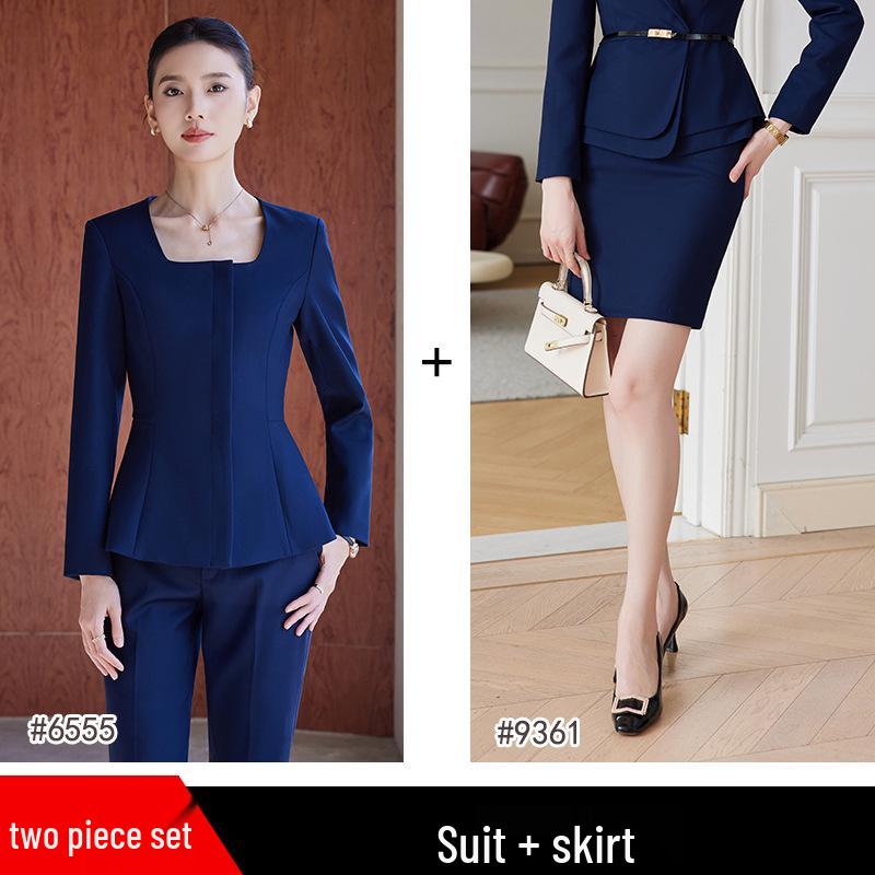 Elegant Women's Autumn/Winter Suit Set for Hotel Receptionist and Beauty Salon Workwear
