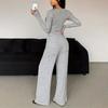 Women's 2 Piece Lounge Sets Long Sleeve Button Up Crop Top Wide Leg Pants Matching Outfit Casual Fall Spring Tracksuits