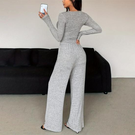 Women's 2 Piece Lounge Sets Long Sleeve Button Up Crop Top Wide Leg Pants Matching Outfit Casual Fall Spring Tracksuits