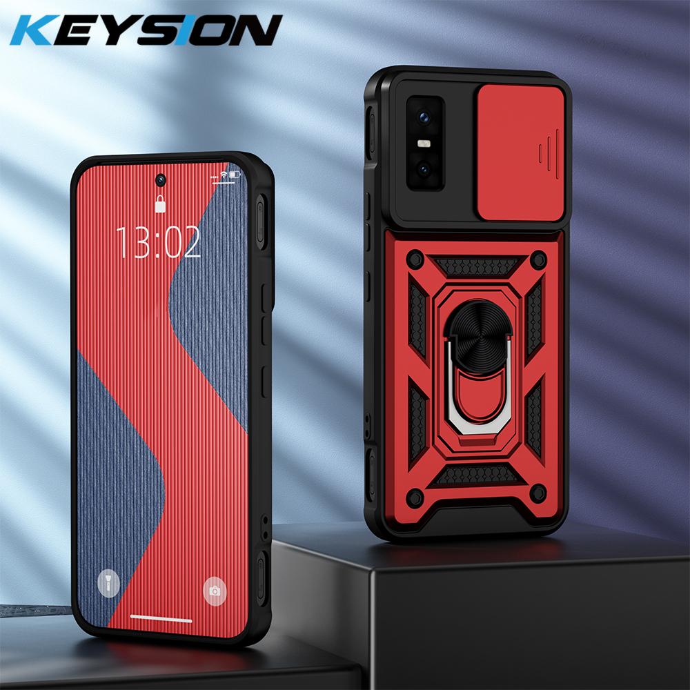 KEYSION Shockproof Armor Case for Infinix GT 30 Pro Slide Camera Lens Protection Ring Stand Phone Cover for Infinix GT 30 Pro 5G