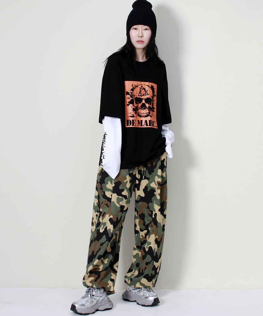 Deumakeu Military Real Street String Wide One-Pleat Pants Khaki