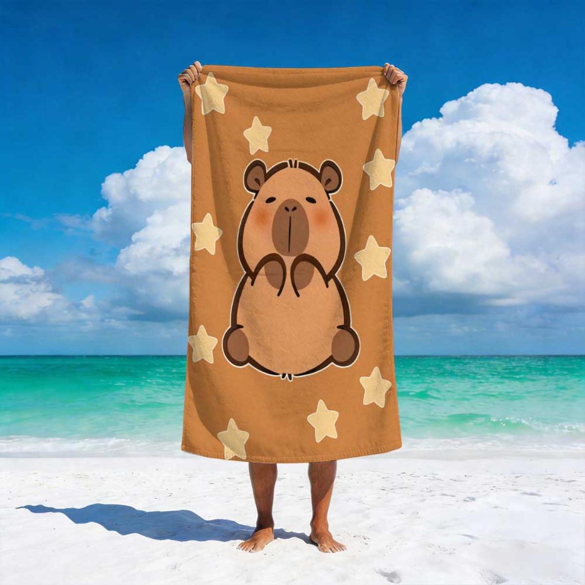 

1pc Capybara Star Beach Towel, Warm Brown Kawaii, Microfiber Quick-Dry, Ideal for Beach Pool Camping Yoga Summer Outdoor W40*H60(CM)