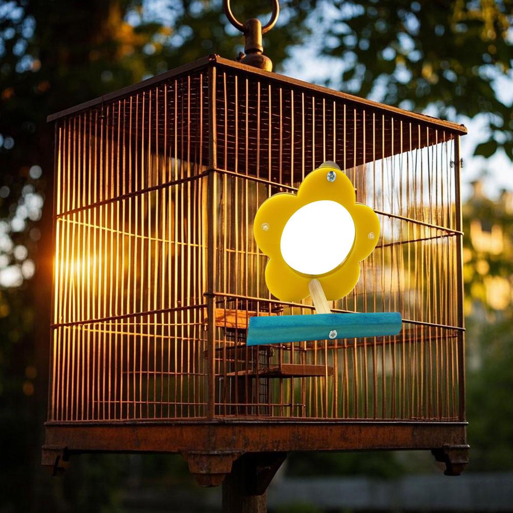 Bird Mirror For Cage Parrot Toys Mirror Cockatiel Perch Chewing Flower Shape Enrichment Stand Cockatiel Cage Accessories