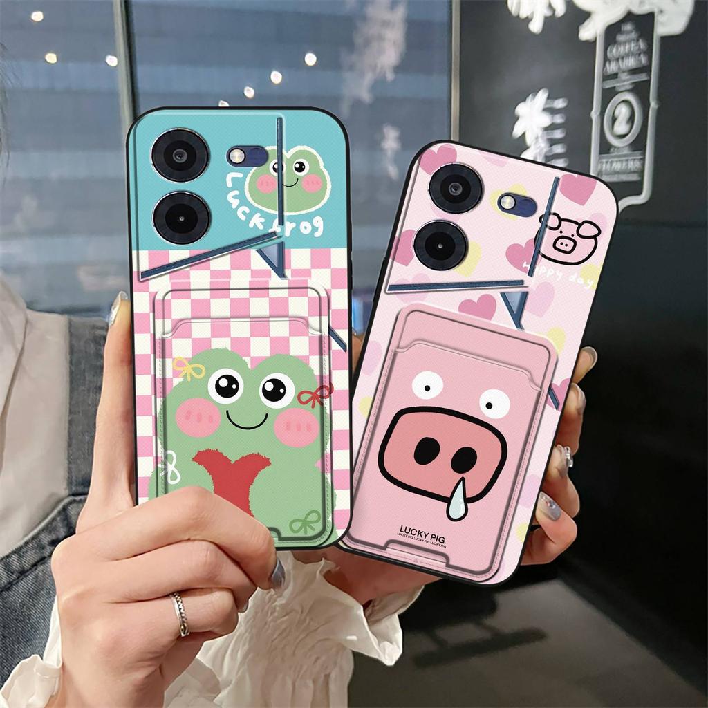 Silicone Back Cover Phone Case For Tecno Pova5 Pro/LH8N Card Slot Dirt-resistant Cartoon TPU Waterproof Card Bag Durable