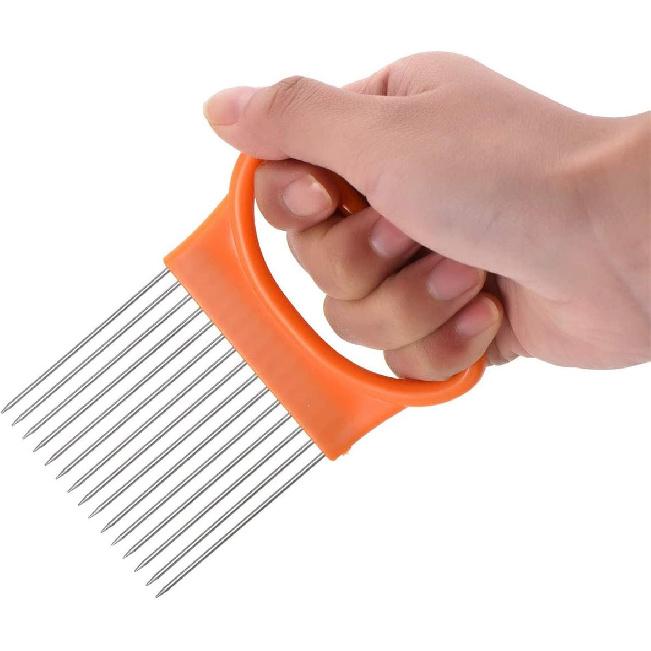 2Pcs Onion Holder Slicer, Stainless Steel Tomato Lemon Potato Vegetable Holder Slicer Cutter Tool for Kitchen Worker Slicing