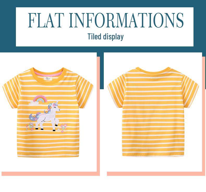 European Style Girls' Cartoon Embroidered T-shirt - Round Neck, Short Sleeve, Summer 2026