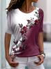 Damen T-Shirts Rundhals Kurzarm Farbverlauf Lila Blütenzweig Druck T-Shirt Damen Outfits Lässige Streetwear Coole Kleidung