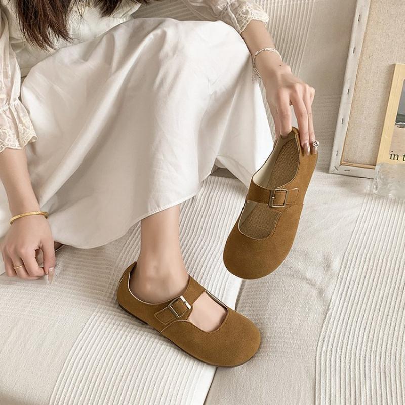 Women's Retro Forest Style Suede Mary Jane Shoes Spring Autumn Soft Sole One-Strap Loafers Single Footwear