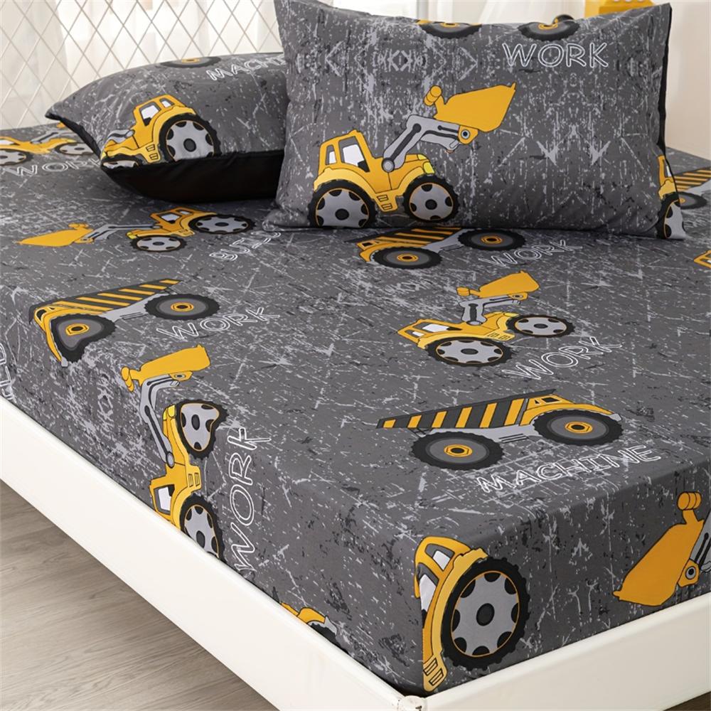 3pcs Fashion Cartoon Football Print Fitted Sheet Set Soft Comfortable Breathable Bedding Mattress Protector Set For Bedroom