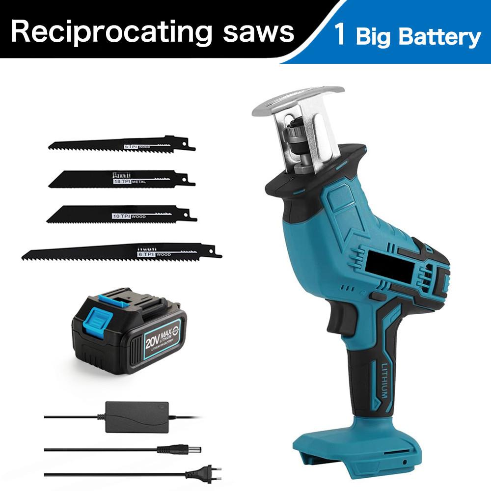 Portable Cordless Reciprocating Saw Adjustable Speed Chainsaw PVC Pipe Wood Metal Cutting Bandsaw Power Tool