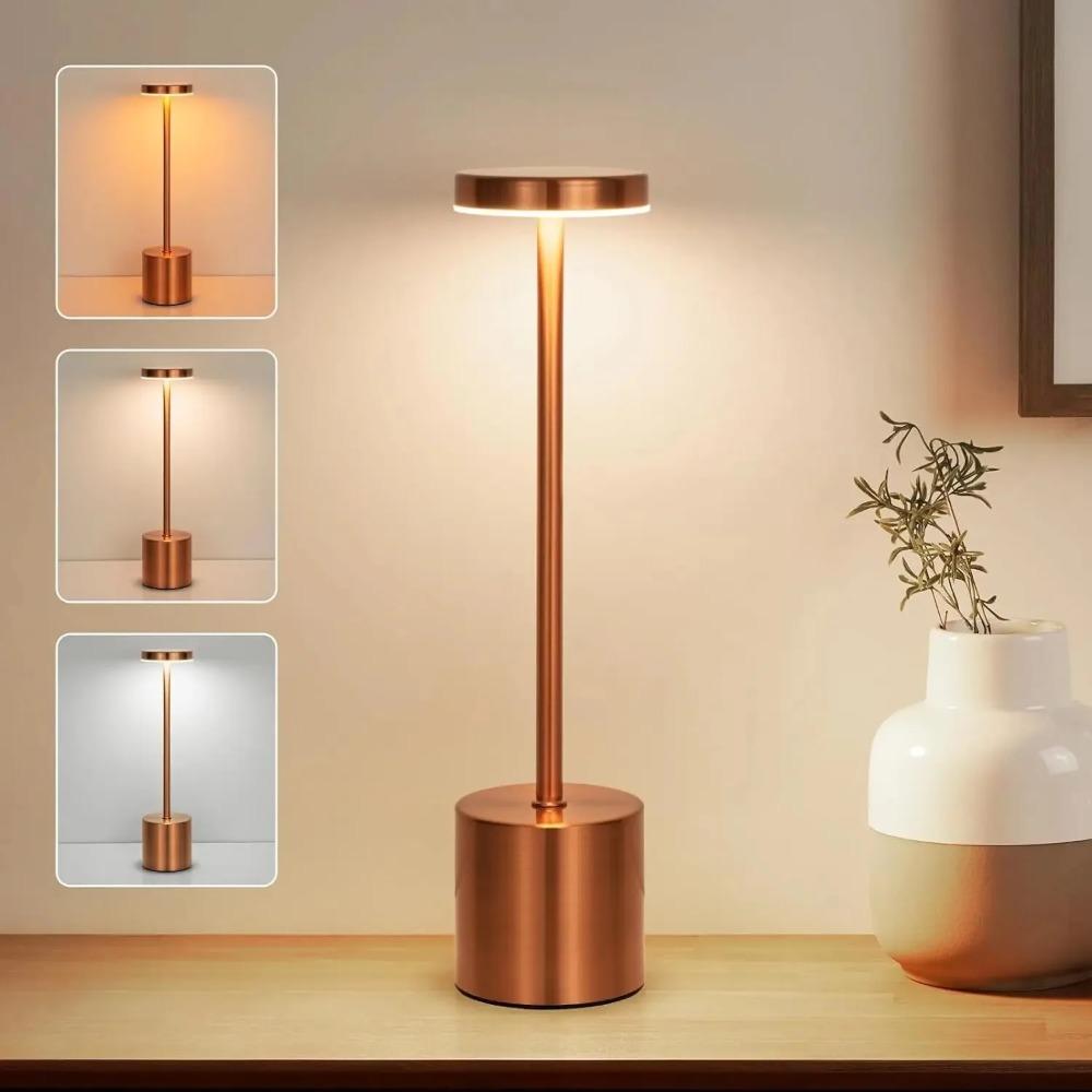 3 Color Touch Control Cordless LED Desk Lamp, Rechargeable Alloy Nordic Ambient Night Light for Bar Home Restaurant