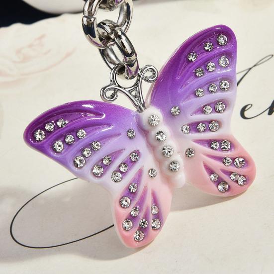 Keychain Pendant Rhinestones Inlaid Gradient Butterfly Shape Key Chain with Lobster Clasp Bag Charm Backpack Accessory
