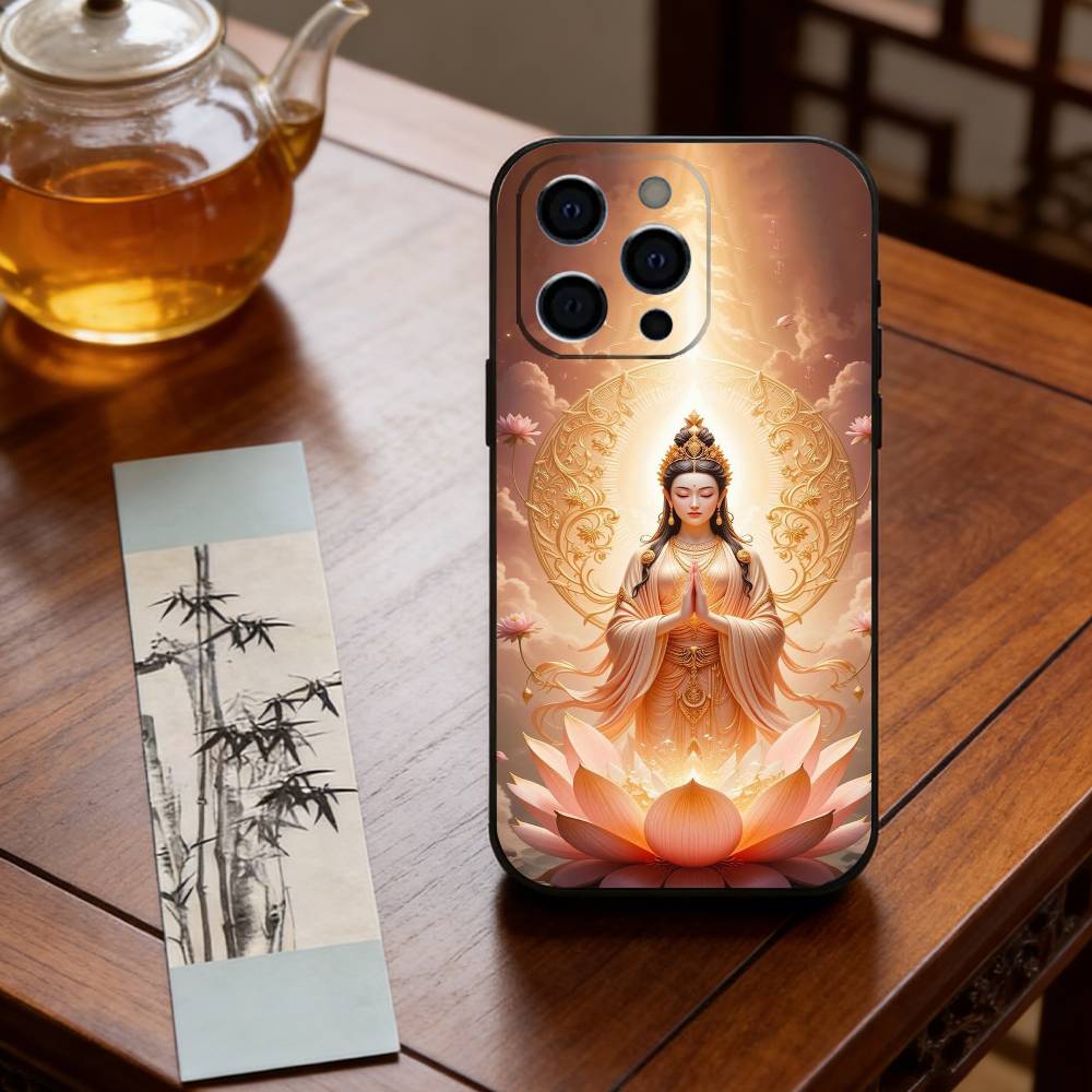 Avalokiteshvara Phone Case For iPhone 17,16,15,14,13,12,11 Plus,Pro Max,XS,Soft Silicone Black Cover