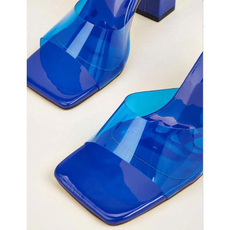 Fashion 2025Onlymaker Women Square Toe PVC Slip on Clear High Heels Transparent Summer Concise Casual Party Dress Sandal