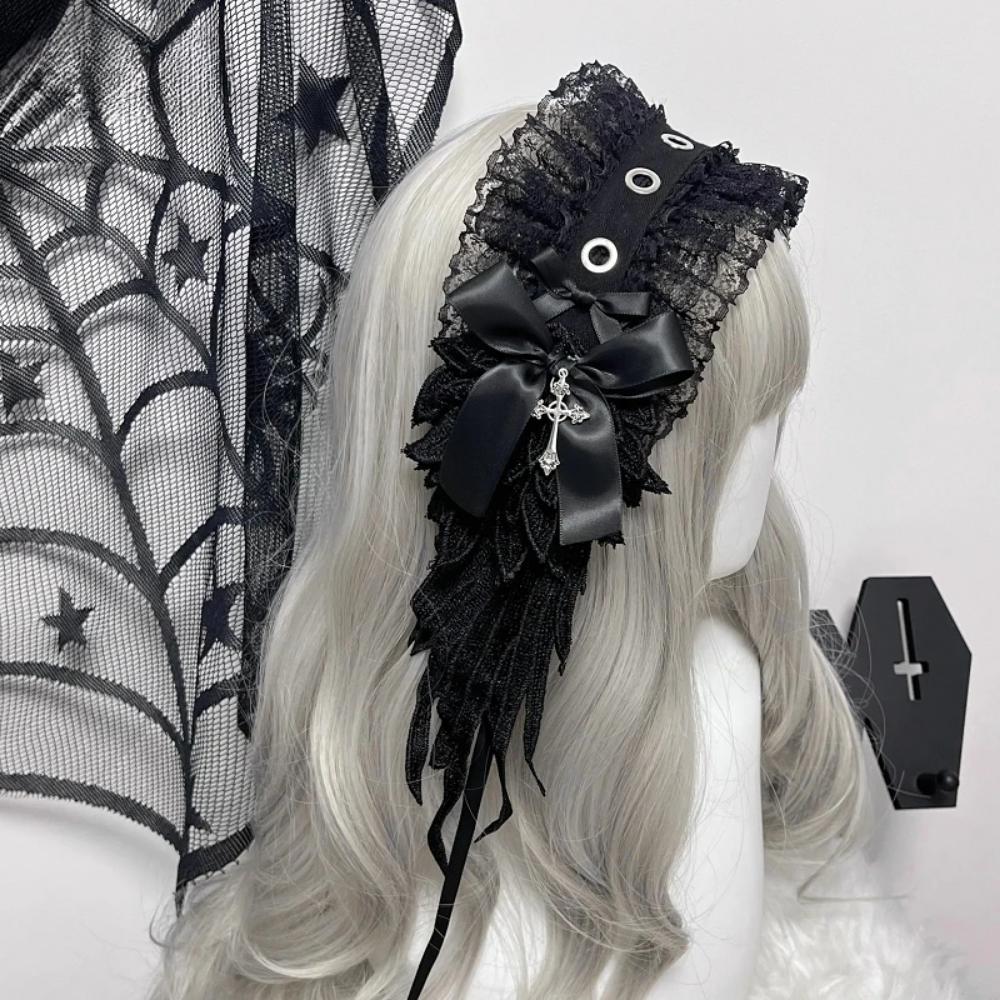 Steampunk Y2K Wing Headwear Bow Headband Lolita Gothic Dark Angel Headwear and Hair Accessories