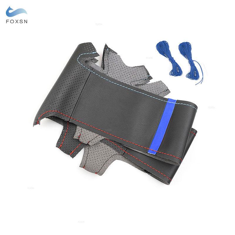 For BMW M Sport F30 F31 F32 F33 F36 F10 F12 F20 F39 F45 F48 F25 F26 F15 F16 Steering Wheel Leather Cover Red Blue Line Bluestrip