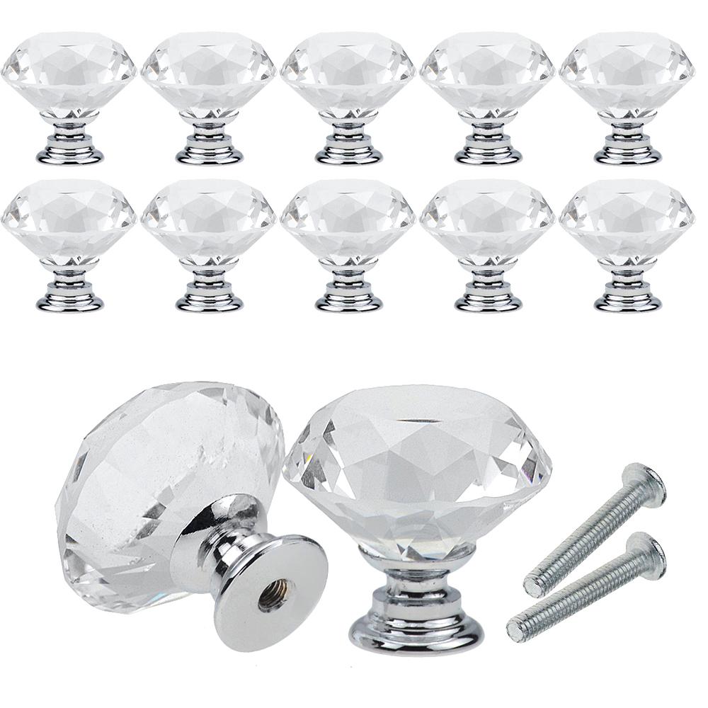 

10Pcs/set 30mm Diamond Shape Design Crystal Glass Knobs Cupboard Drawer Pull Kitchen Cabinet Door Wardrobe Handles Hardware