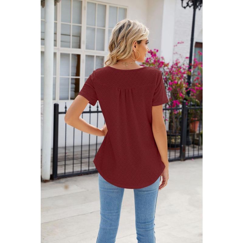 YYFS Dámská móda Ležérní Léto Jaro Jednobarevné halenky a košile s krátkým rukávem a výstřihem do O