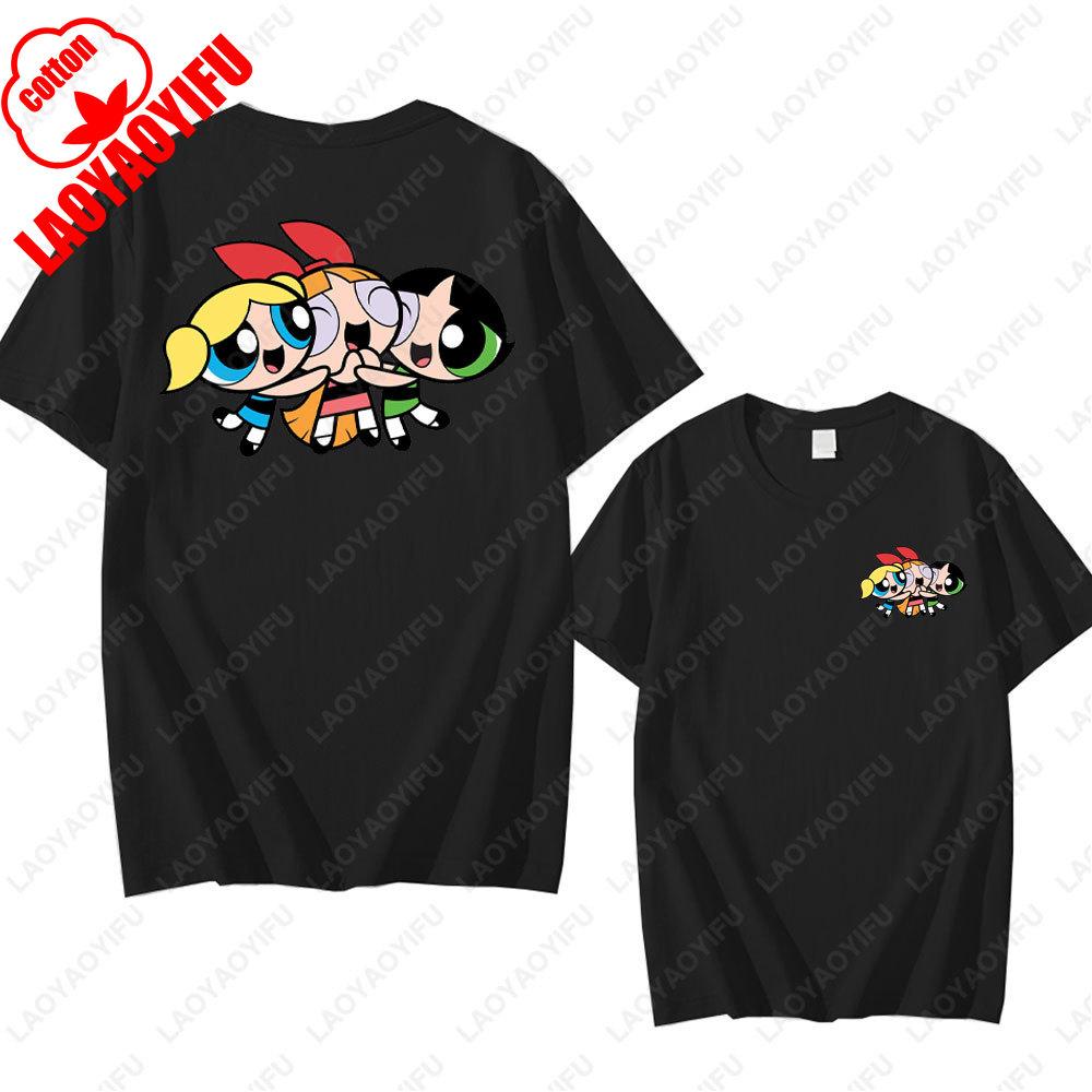 The Powerpuff Girls Anime Tshirt Trendy Kawaii Woman Clothing O Neck Summer Cotton Short Sleeve Tee Retro Trend Cool Street Tops