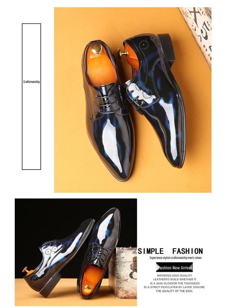 Męskie buty wizytowe ze sznurowaniem ze skóry lakierowanej ze szpicem w dużych rozmiarach