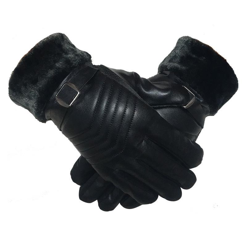 Men's and Women's Thick Plus Velvet Leather Gloves: Windproof, Non-slip for Cycling and Motorcycling