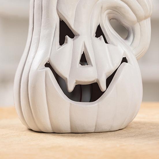 Large LED Lighted Pumpkin Statue Halloween Curved Pumpkin Lamp Autumn Farmhouse Tabletop Centerpiece for Home Porch Room Mantel Decor
