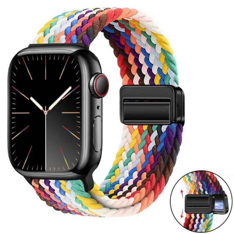 1Pcs Pulseira ajustável de nylon magnético para Apple Watch Ultra / 2 49mm 45mm 44mm 41mm 40mm 38mm Pulseira respirável magnética para IWatch 9 8 7 6 5 4 3 2 1 SE