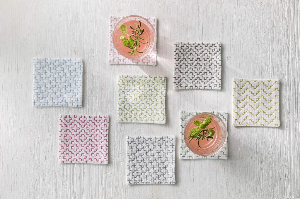 LECIEN Sashiko Cross for Making 4 Coasters, Navy Blue, 98902