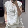 Women Vintage Linen Tank Top Summer Solid Color Drop‑Shoulder Loose Sleeveless Vest Casual Retro Literary Outer Wear Top