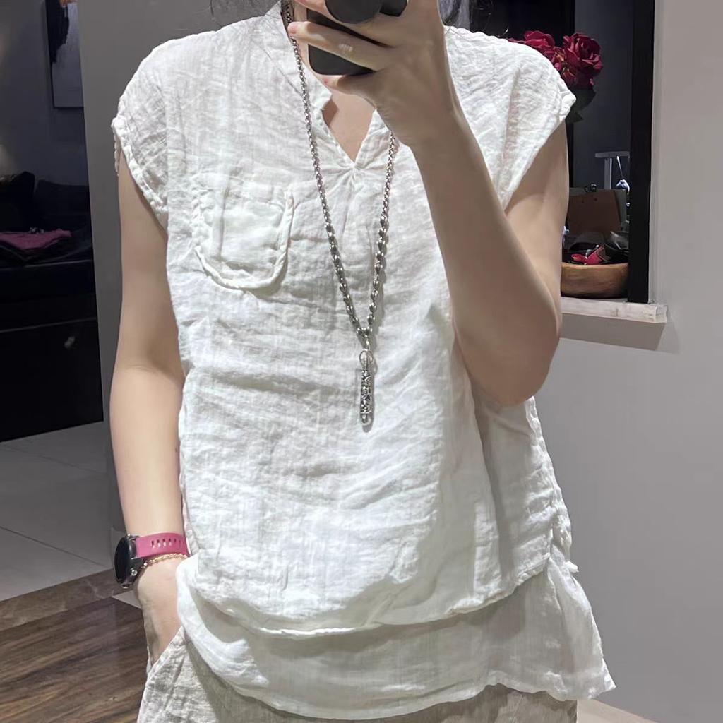 Women Vintage Linen Tank Top Summer Solid Color Drop‑Shoulder Loose Sleeveless Vest Casual Retro Literary Outer Wear Top