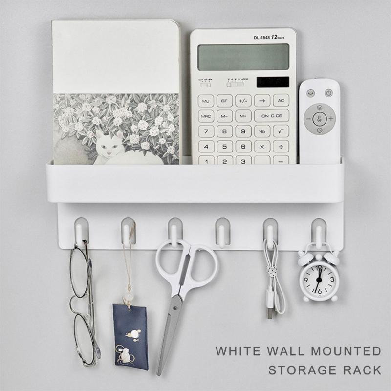 Simple Installation Wall Mounted Rack Organization Holder Storage Shelf with 6 Hook for Keys Towels and Aprons