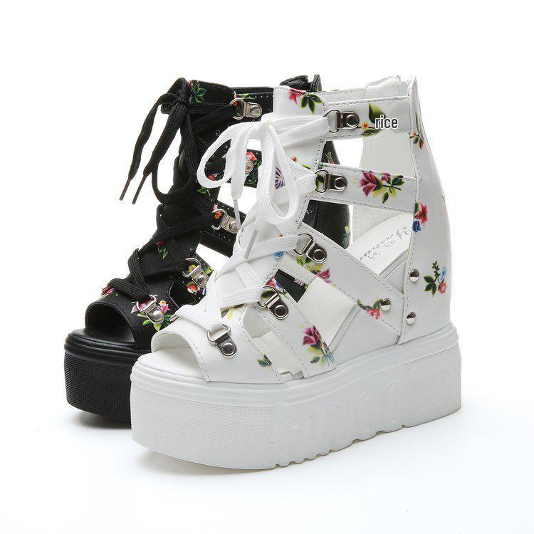 2025 Summer Women's Roman High Heel Sandals - Color Block Cross Straps, 12cm Wedge, Peep Toe