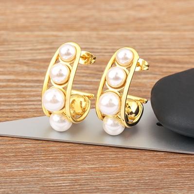 Nidin Exquisite Elegant Gold/Silver Color Pearl Hoop Earrings Gold Plated Circle Geometric Design Women Girl Trendy Jewelry Gift золотой