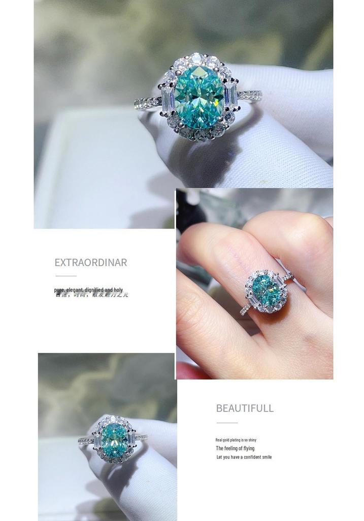 Paraiba Grüner Moissanit Damenring - S925 Silber, Europäischer & Amerikanischer Modeschmuck, Buntes Design