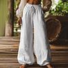 Damenhose Hohe Taille Weiter Bein Lockerer Schnitt Kordelzug Elastischer Bund Bohemian Stil Lang