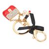 Women Alloy Rhinestone Keychain Exquisite Cute Bow Handbag Lipstick Shaped Pendant Key Ring Decoration Red